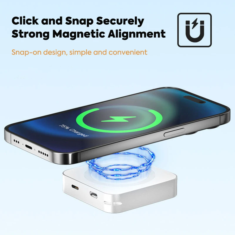 magnetic 3 in 1 wireless power bank 5000mah black