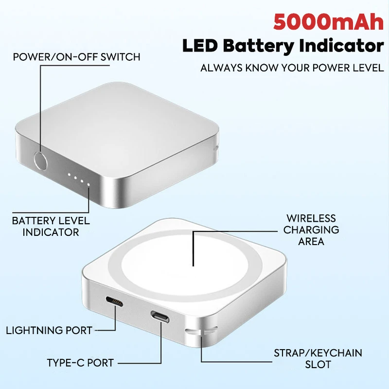 magnetic 3 in 1 wireless power bank 5000mah black