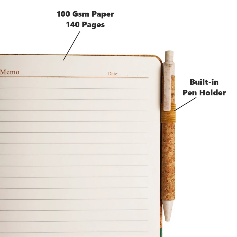 eco cork hardcover notebook with elastic band