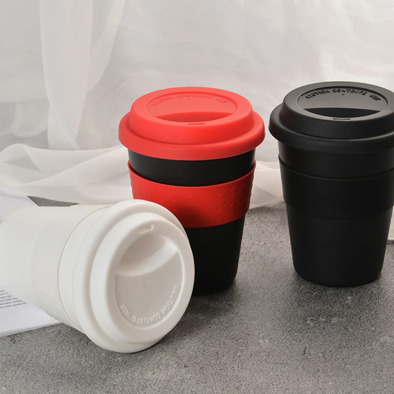 reusable coffee cup with silicone lid and sleeve