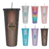 24oz iridescent tumbler cup double wall with lid and straw