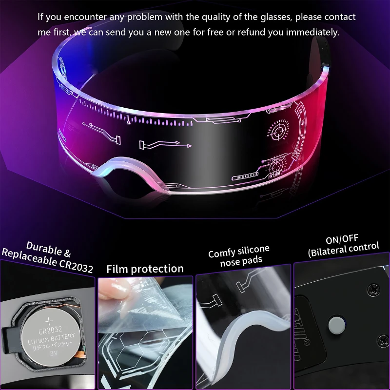 led light up glasses with 7 colors and 4 modes