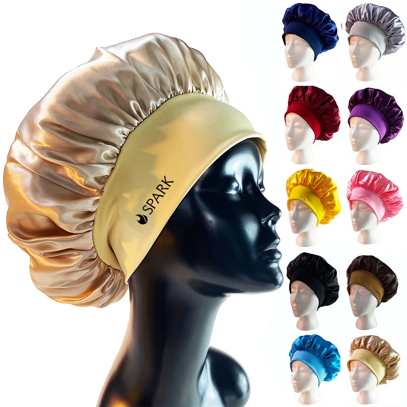 satin silk hair bonnet for sleeping with elastic wide band