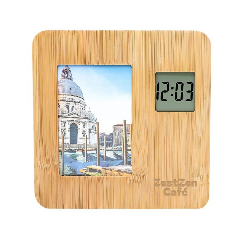 bamboo digital photo frame clock