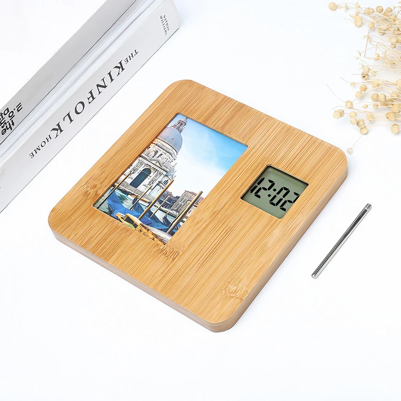 bamboo digital photo frame clock