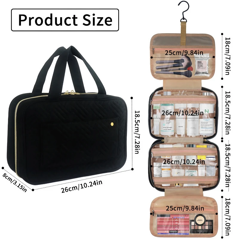 toiletry makeup cosmetic bag with hanging hook