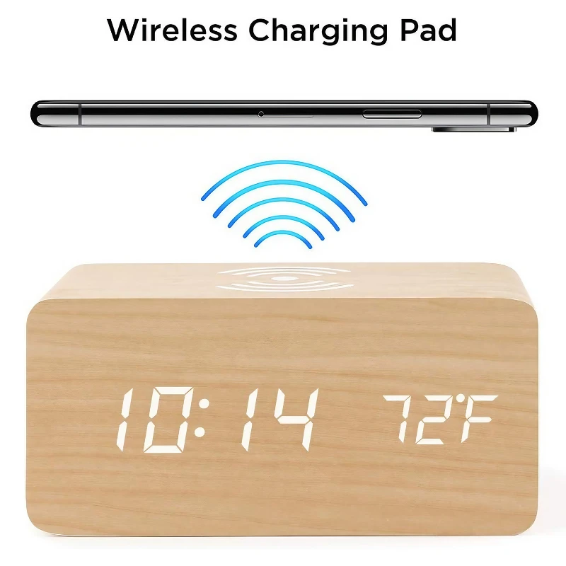 wood wireless charging alarm clock