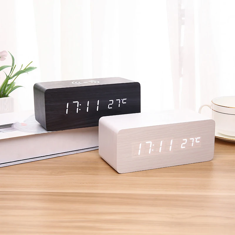 wood wireless charging alarm clock