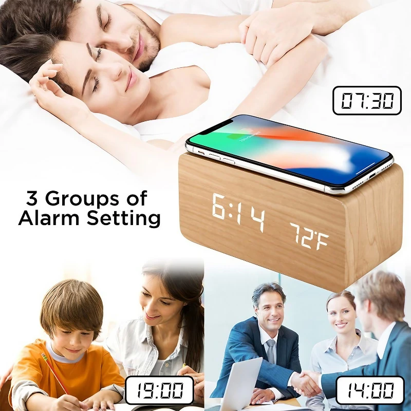 wood wireless charging alarm clock