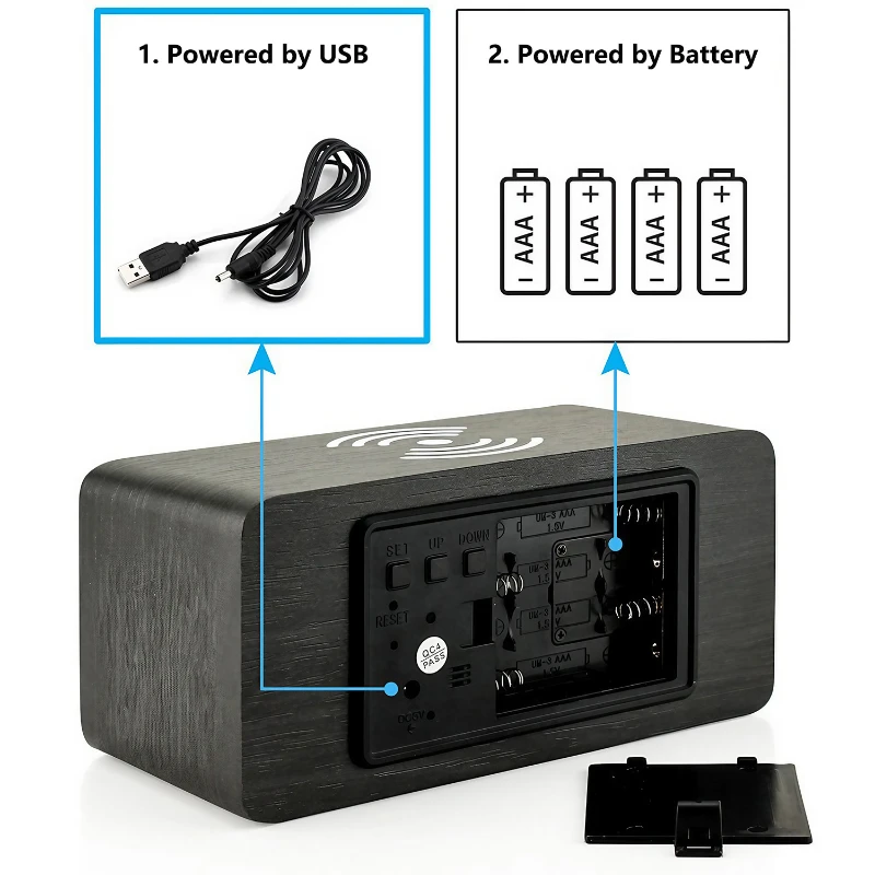 wood wireless charging alarm clock