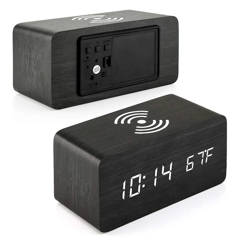 wood wireless charging alarm clock