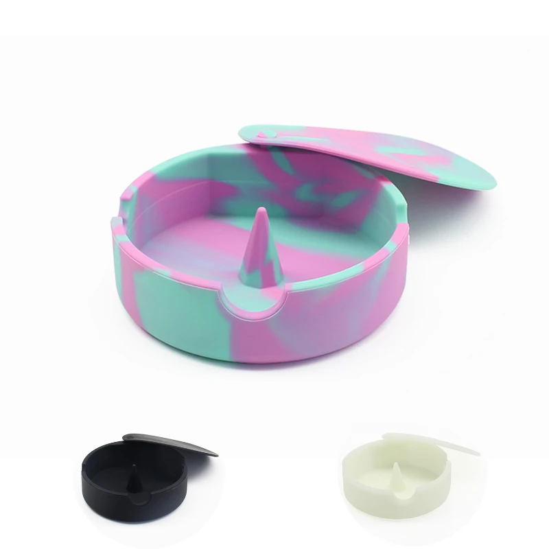 silicone ashtray round shaped with lid