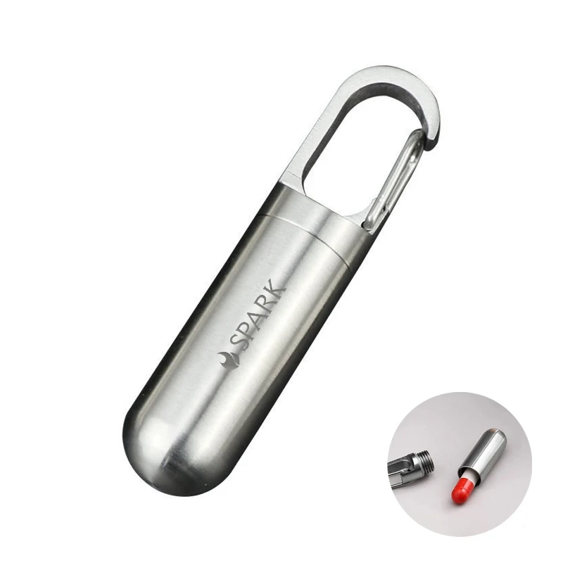 stainless steel pill holder with carabiner style clip