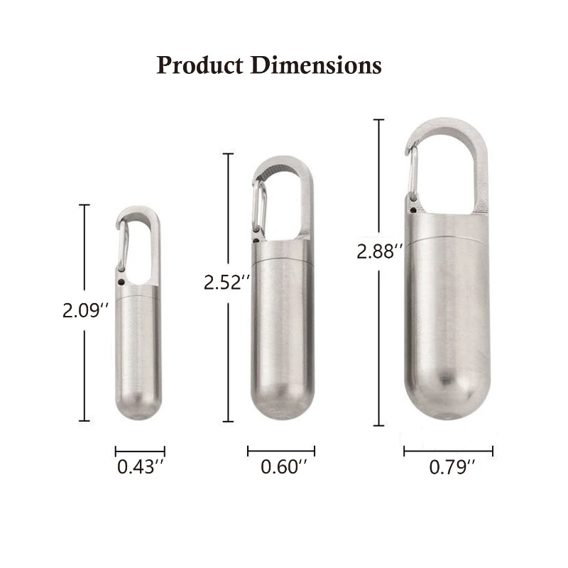 stainless steel pill holder with carabiner style clip