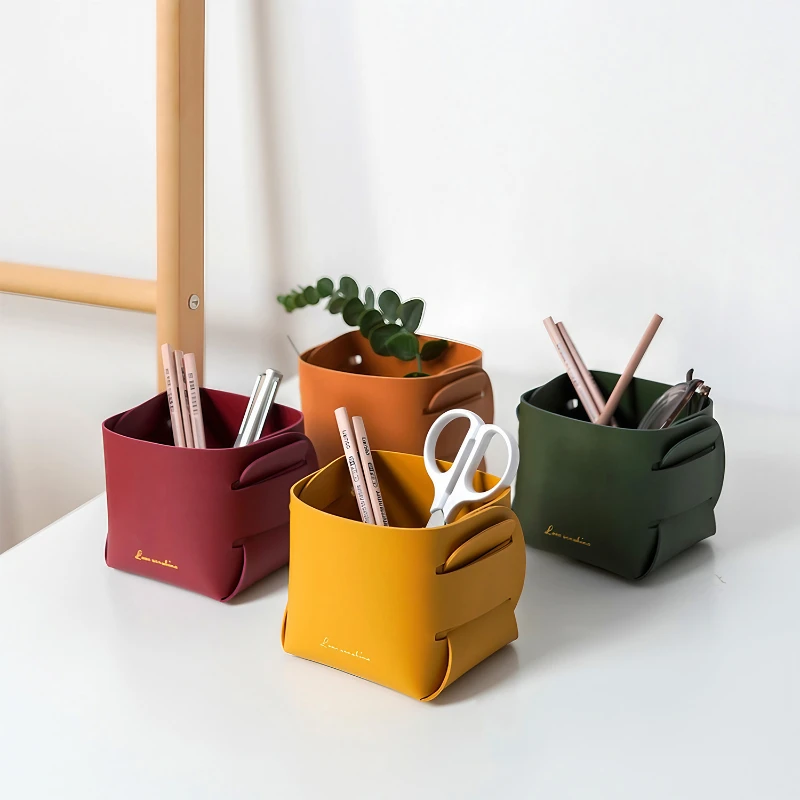 foldable leather storage tray bucket