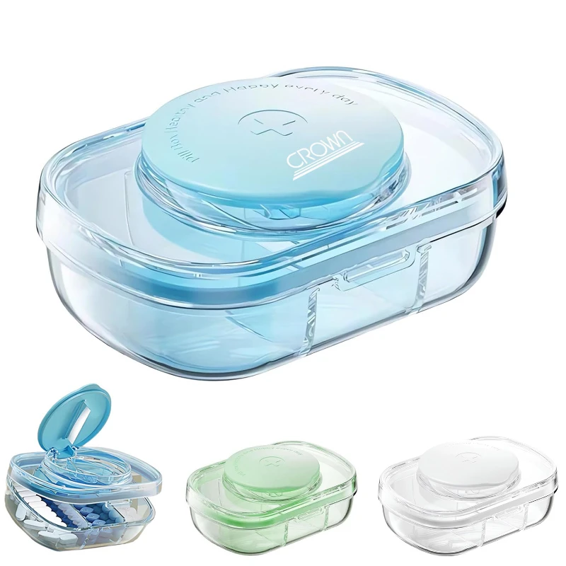 3 compartment portable pill organizer with cutter