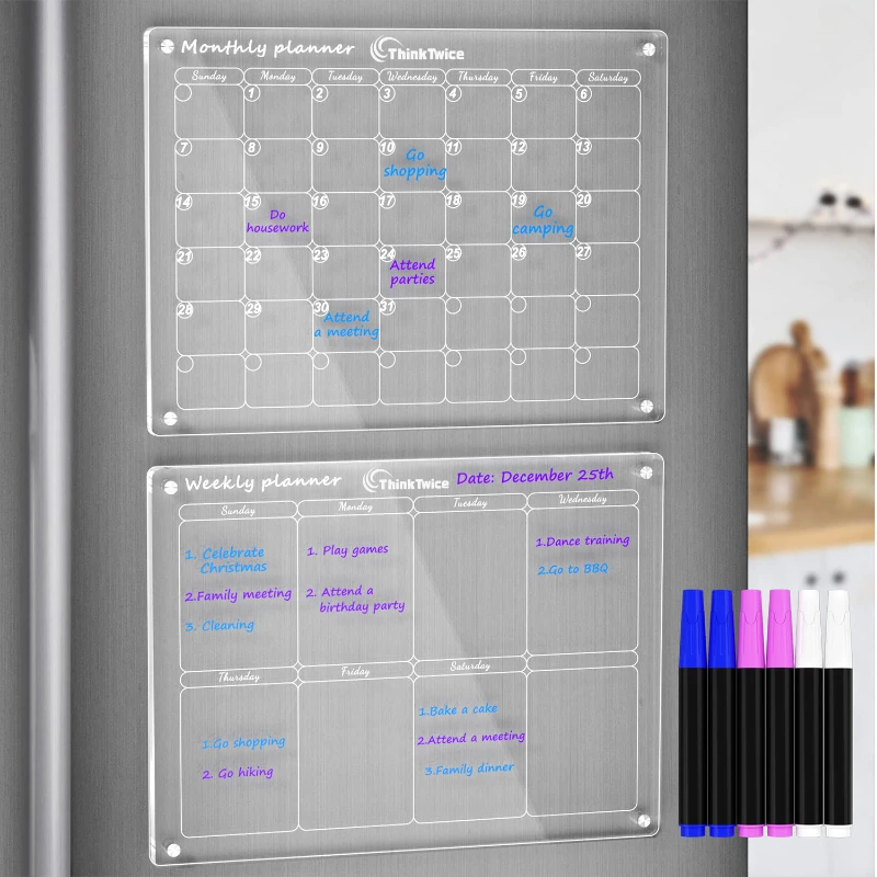 acrylic magnetic monthly and weekly calendar for fridge
