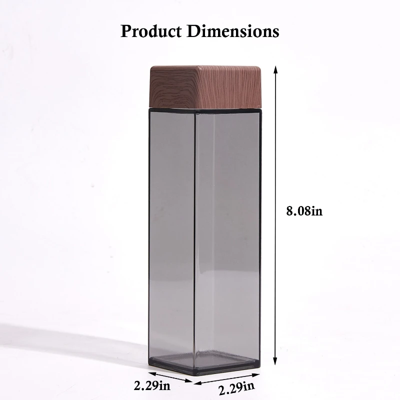 square transparent water bottle