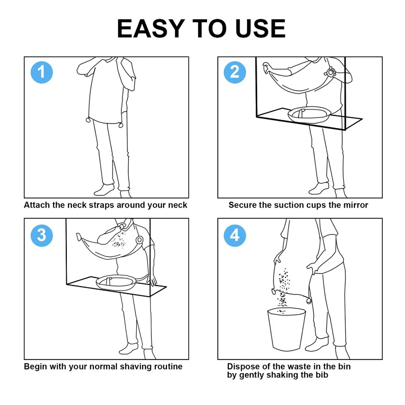 beard trimming catcher bib with 2 suction cups