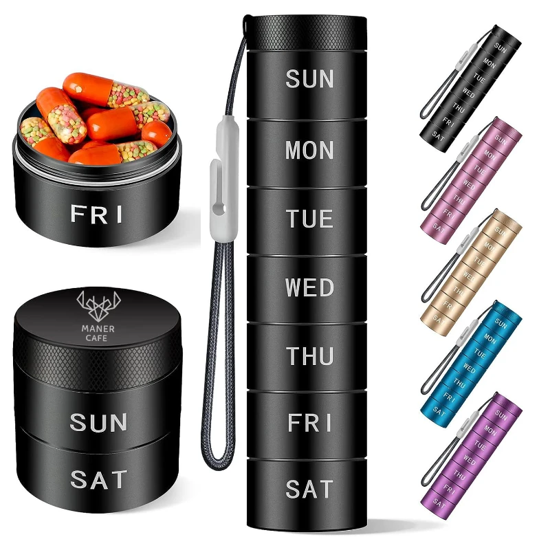 metal organizer travel pill box stackable 7 day