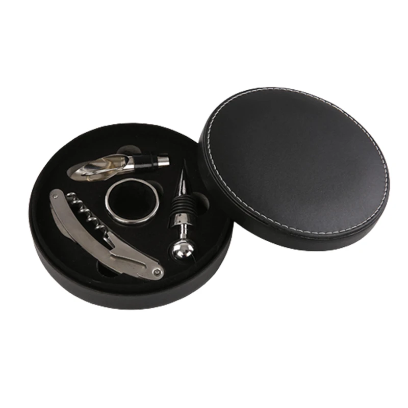 Wood or PU Round 4 Piece Wine Tool Set