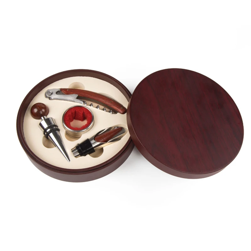 Wood or PU Round 4 Piece Wine Tool Set