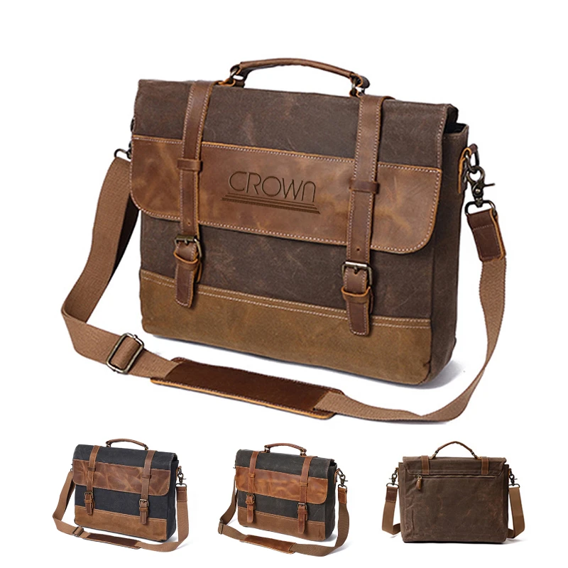 genuine leather waxed canvas messenger bag