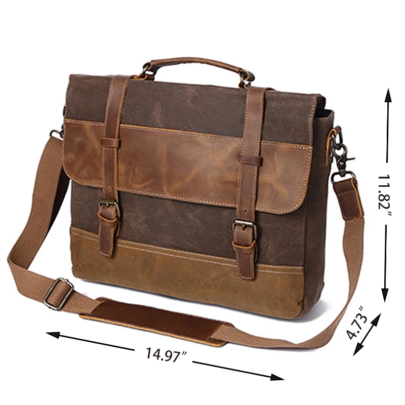 genuine leather waxed canvas messenger bag