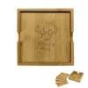 set of 4 bamboo wood coasters with holder