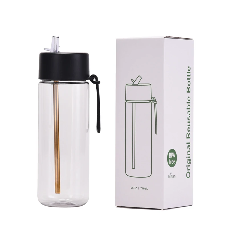 25 oz outdoor plastic straw bottle