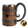 simulated wooden barrel double layer beer mug