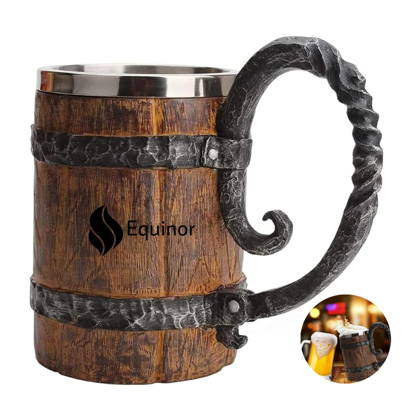 simulated wooden barrel double layer beer mug