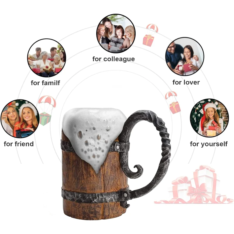 simulated wooden barrel double layer beer mug