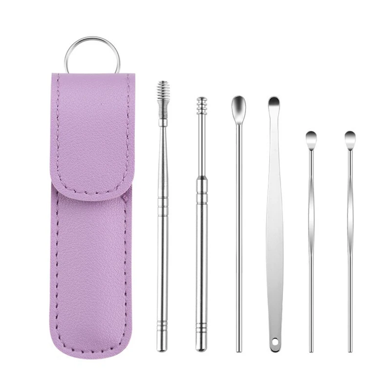 earwax cleaning tool 6 piece set with pu leather case