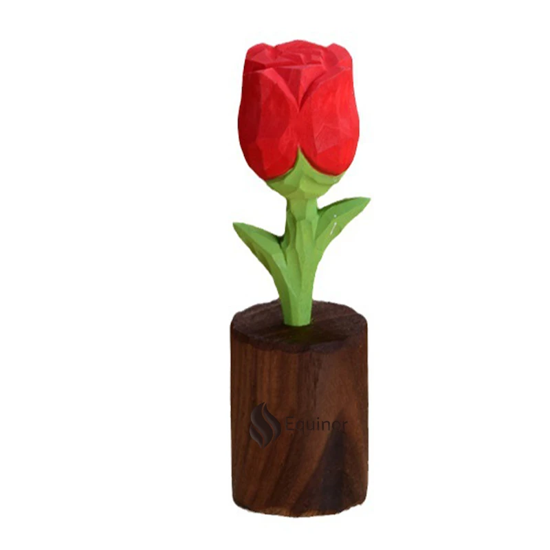 hand carved wood rose sculpture