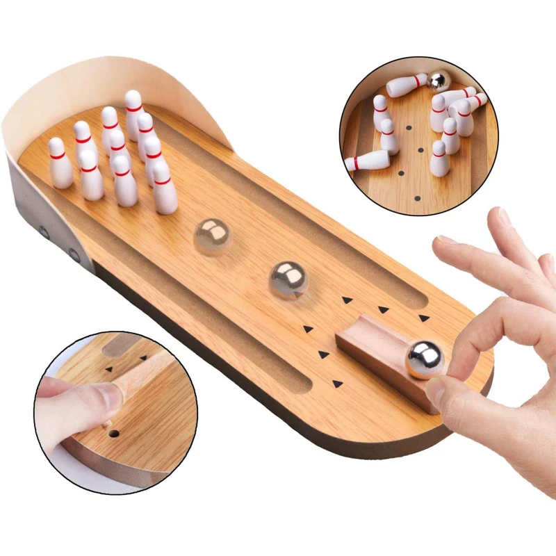 wooden tabletop mini bowling set