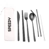 portable stainless steel 7 pieces flatware set with pouch
