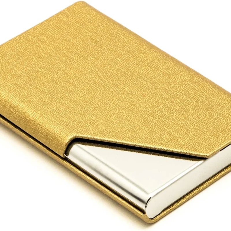 pu leather and stainless steel multi business card holder