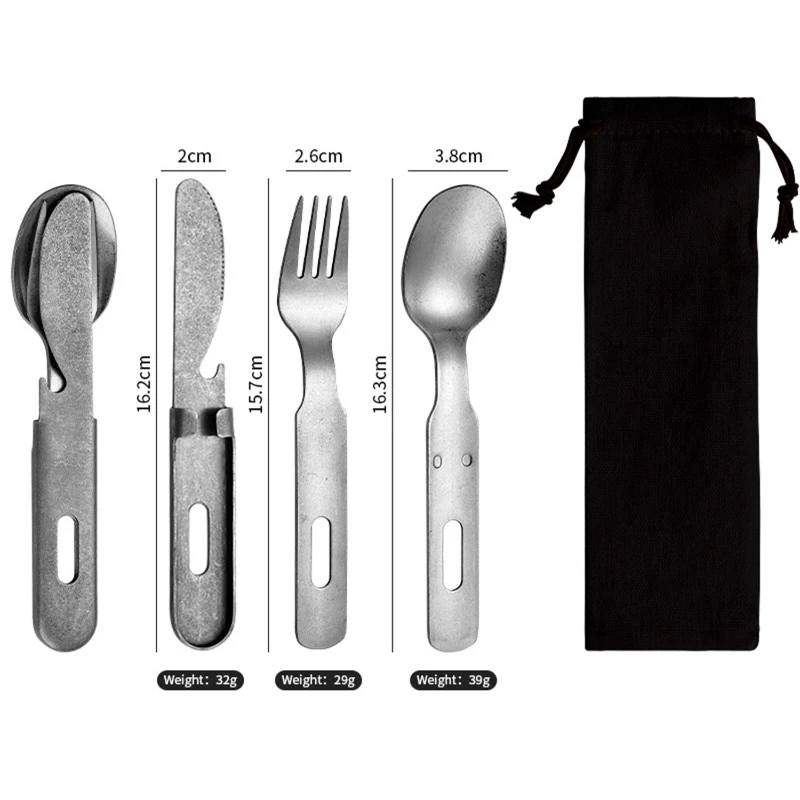 3 in 1 camping cutlery set stainless steel