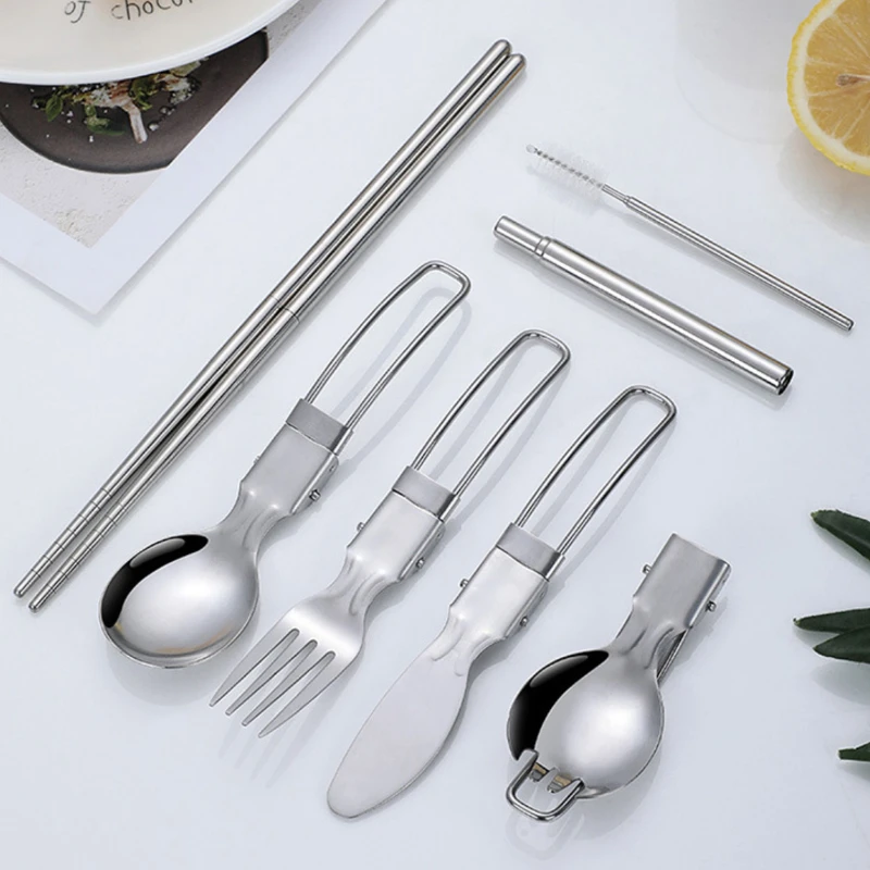 outdoor 7 in 1 folding utensils set stainless steel