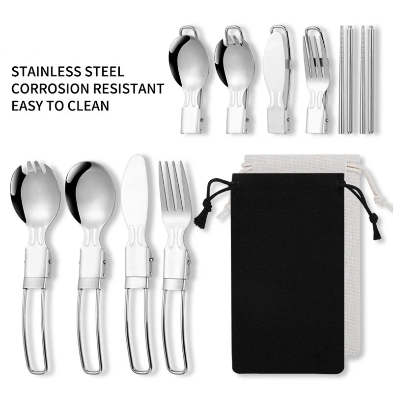 outdoor 7 in 1 folding utensils set stainless steel