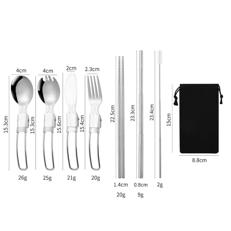 outdoor 7 in 1 folding utensils set stainless steel