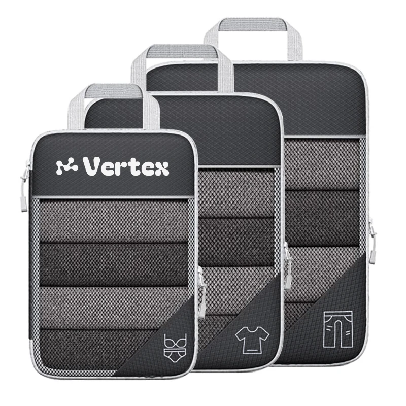 3pcs compression packing cube set expandable mesh travel bag