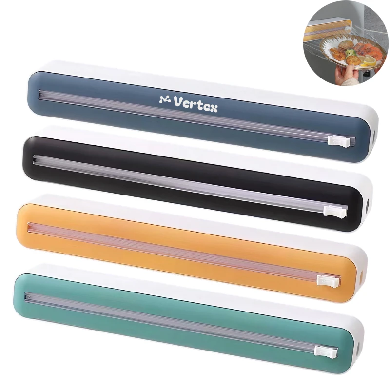 refillable plastic wrap dispenser with slide cutter