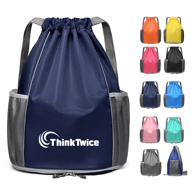 sports drawstring backpack with independent shoe pocket