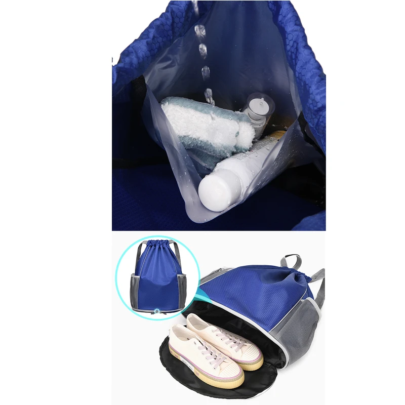 sports drawstring backpack with independent shoe pocket