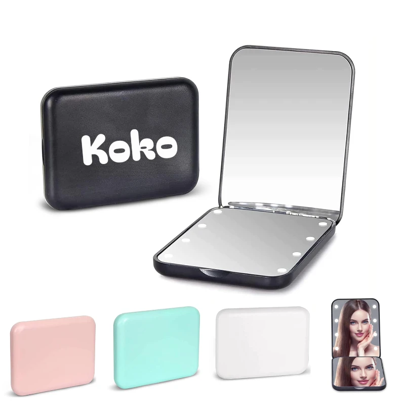 led lighted pocket mirror with 1x/2x magnification