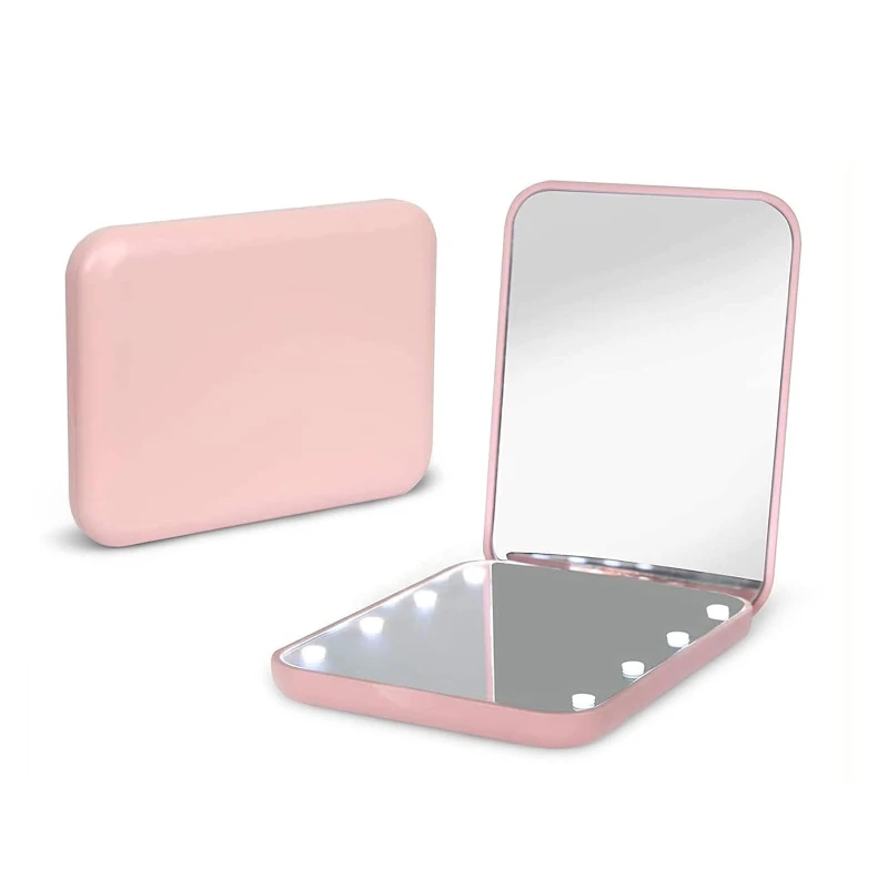 led lighted pocket mirror with 1x/2x magnification