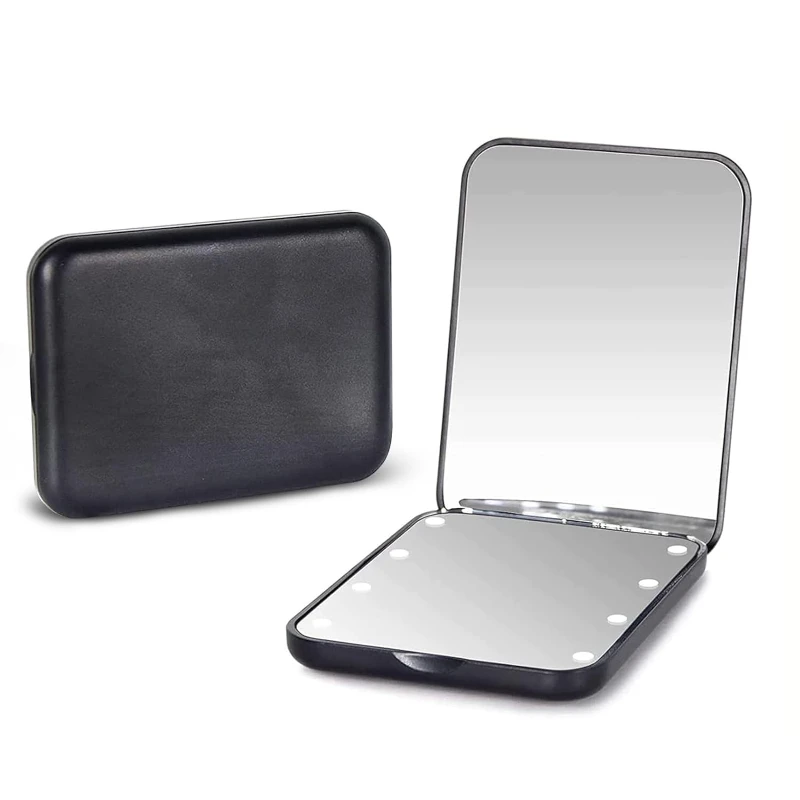 led lighted pocket mirror with 1x/2x magnification