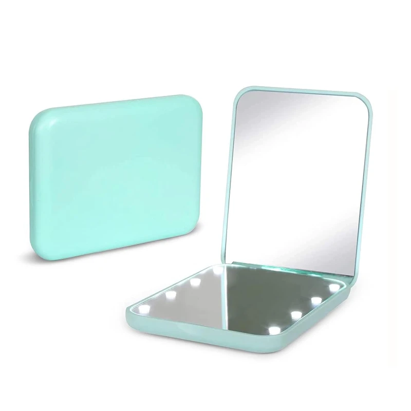 led lighted pocket mirror with 1x/2x magnification